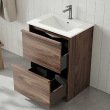 Malie 600mm Notaio Walnut Freestanding Single Vanity with Ceramic Countertop